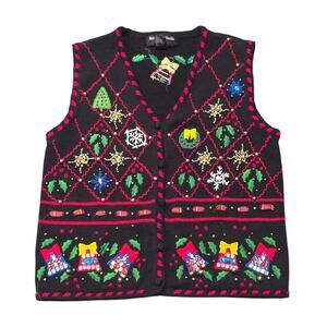 Hampshire Studio Ho Ho Embroidered Christmas Sweater Vest Ugly Sweater Holiday